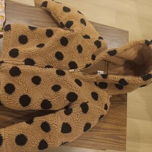 Cozy Tan and Black Polka Dot Kids Puffer Jacket